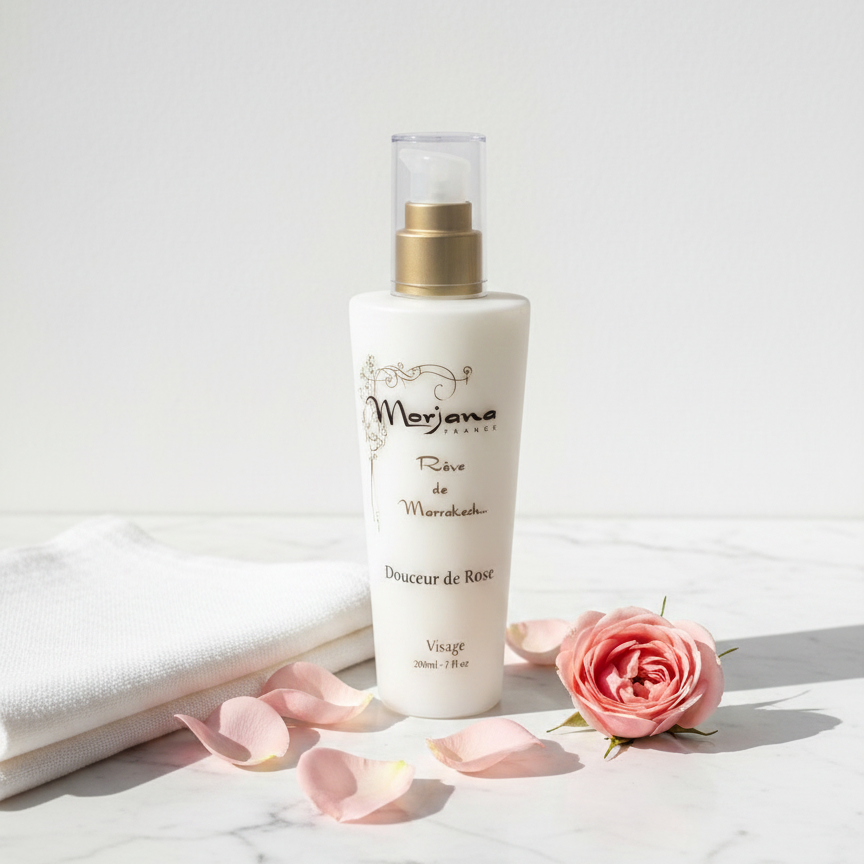 Leche limpiadora facial con agua de rosa y aceite de argán Morjana