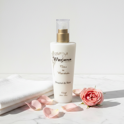 Leche limpiadora facial con agua de rosa y aceite de argán Morjana