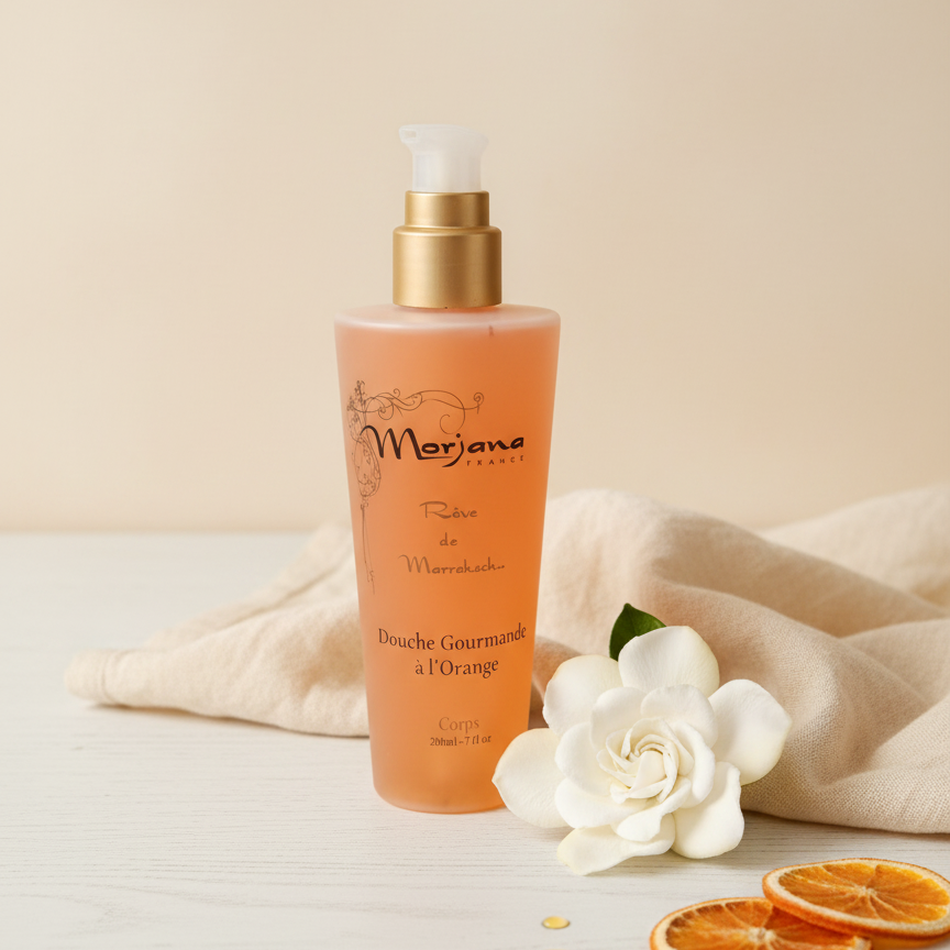 Gel de ducha hidratante con aceite de argán y naranja para pieles sensibles Morjana